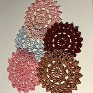 Set Crochet Doilies in Pink, Blue, and Brown (set of 11)
